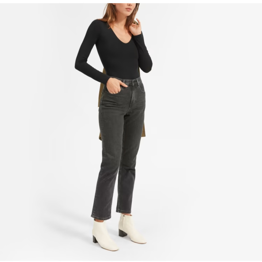 Everlane Womens Bodysuit Small Black Long Sleeve Supima Cotton NWT